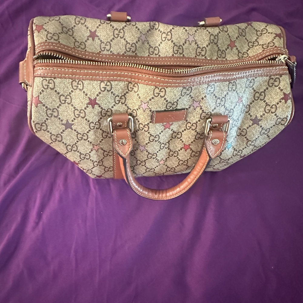 Gucci Beige and Brown Satchel with Star Accents